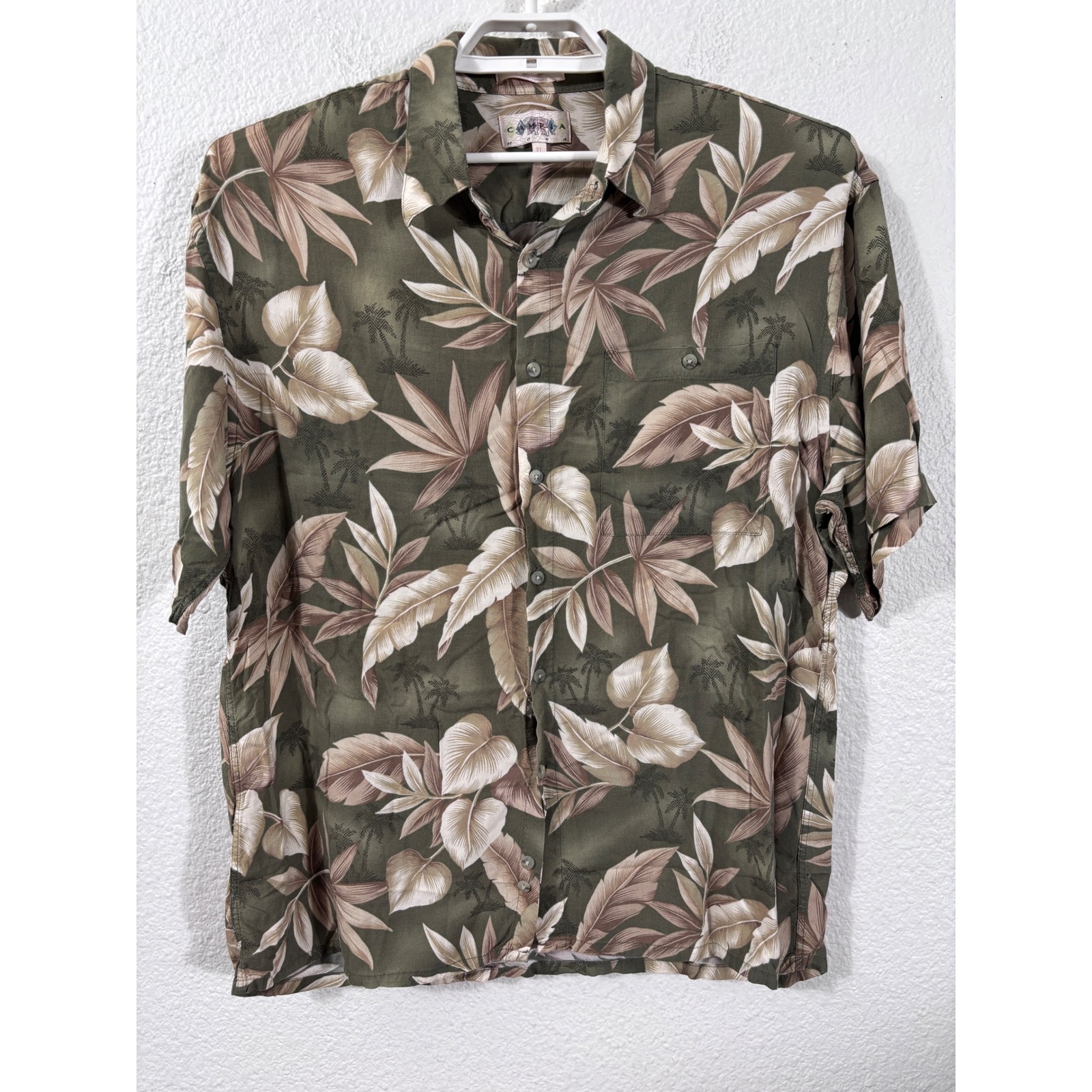 Campia Moda Shirt Mens Xl Rayon Tropical Leaf Print Short Sleeve Button